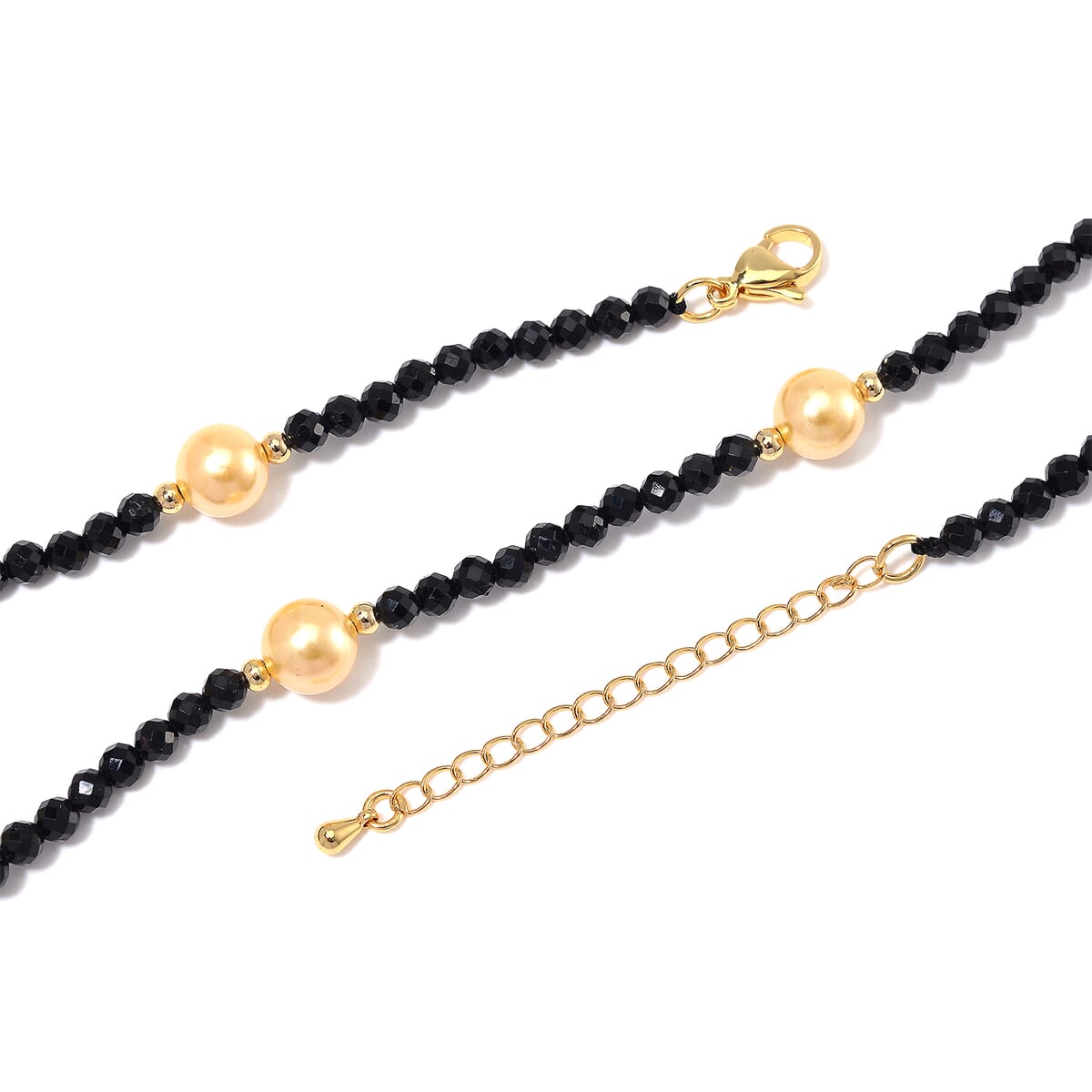 Golden Shell Pearl and Thai Black Spinel 50.00 ctw Beaded Necklace in Goldtone 18-20 Inches image number 3