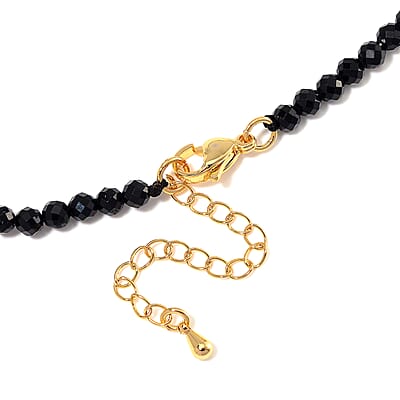 Thai Black Spinel with Golden Shell Pearl 50.00 ctw Beaded Necklace in Goldtone 18-20 Inches