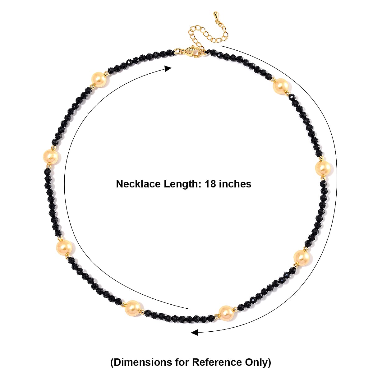 Thai Black Spinel with Golden Shell Pearl 50.00 ctw Beaded Necklace in Goldtone 18-20 Inches image number 6