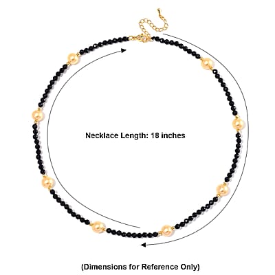 Thai Black Spinel with Golden Shell Pearl 50.00 ctw Beaded Necklace in Goldtone 18-20 Inches