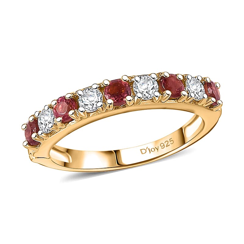 D'Joy Premium Ouro Fino Rubellite and Moissanite 1.10 ctw Scarlet Harmony Ring in 18K Vermeil Yellow Gold Over Sterling Silver (Size 10.0)
