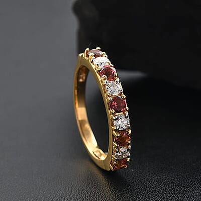 D'Joy Premium Ouro Fino Rubellite and Moissanite 1.10 ctw Scarlet Harmony Ring in 18K Vermeil Yellow Gold Over Sterling Silver (Size 10.0)
