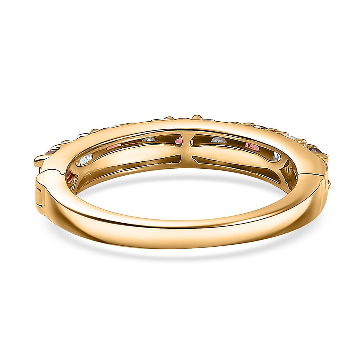 Premium Ouro Fino Rubellite and Moissanite 1.10 ctw Scarlet Harmony Ring in 18K Vermeil Yellow Gold Over Sterling Silver (Size 10.0) image number 4