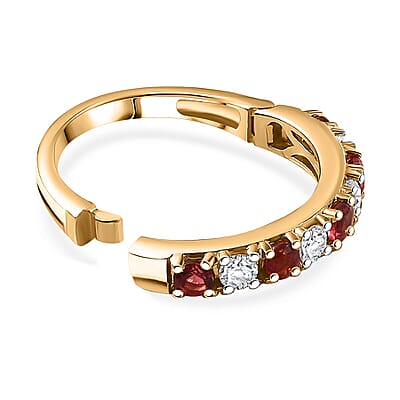D'Joy Premium Ouro Fino Rubellite and Moissanite 1.10 ctw Scarlet Harmony Ring in 18K Vermeil Yellow Gold Over Sterling Silver (Size 10.0)