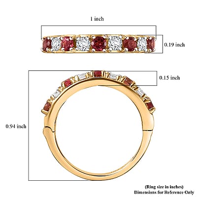 D'Joy Premium Ouro Fino Rubellite and Moissanite 1.10 ctw Scarlet Harmony Ring in 18K Vermeil Yellow Gold Over Sterling Silver (Size 10.0)