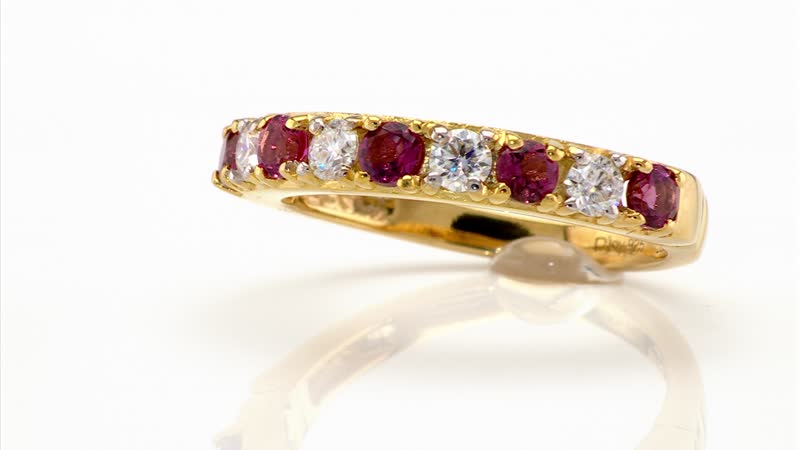 Premium Ouro Fino Rubellite and Moissanite 1.10 ctw Scarlet Harmony Ring in 18K Vermeil Yellow Gold Over Sterling Silver (Size 10.0)