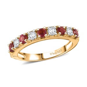 D'Joy Premium Ouro Fino Rubellite and Moissanite 1.10 ctw Scarlet Harmony Ring in 18K Vermeil Yellow Gold Over Sterling Silver (Size 8.0)