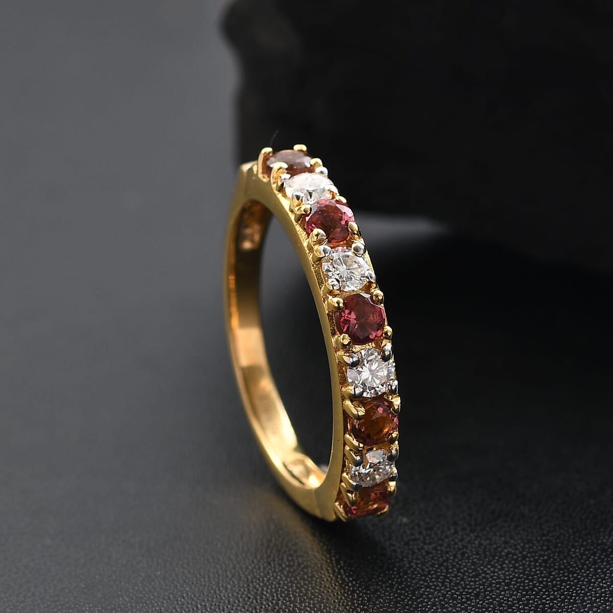 D'Joy Premium Ouro Fino Rubellite and Moissanite 1.10 ctw Scarlet Harmony Ring in 18K Vermeil Yellow Gold Over Sterling Silver (Size 8.0) image number 1