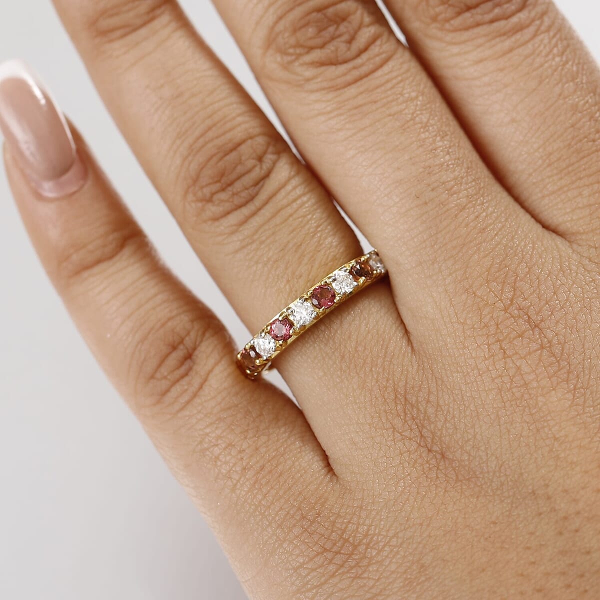 D'Joy Premium Ouro Fino Rubellite and Moissanite 1.10 ctw Scarlet Harmony Ring in 18K Vermeil Yellow Gold Over Sterling Silver (Size 8.0) image number 2