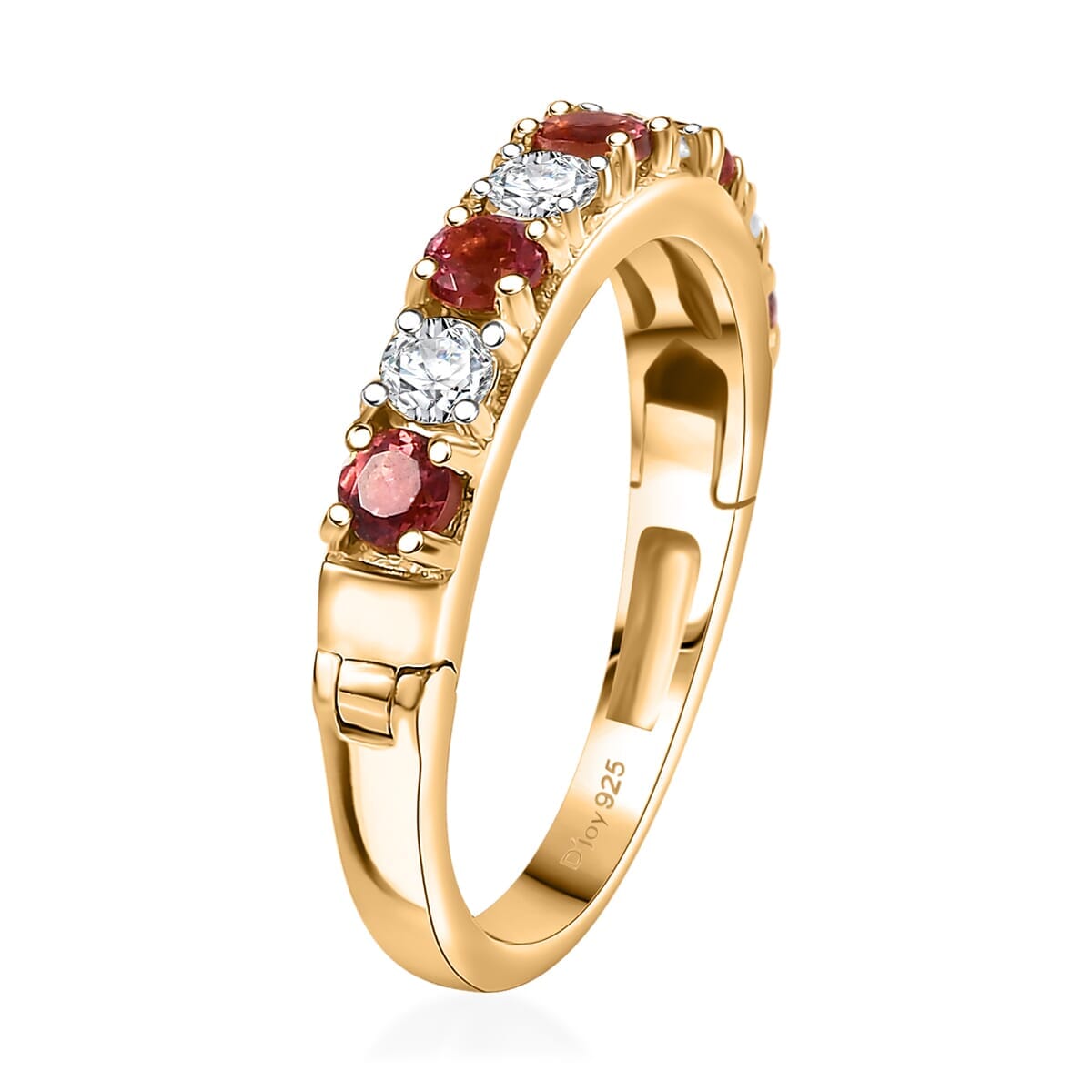 D'Joy Premium Ouro Fino Rubellite and Moissanite 1.10 ctw Scarlet Harmony Ring in 18K Vermeil Yellow Gold Over Sterling Silver (Size 8.0) image number 3