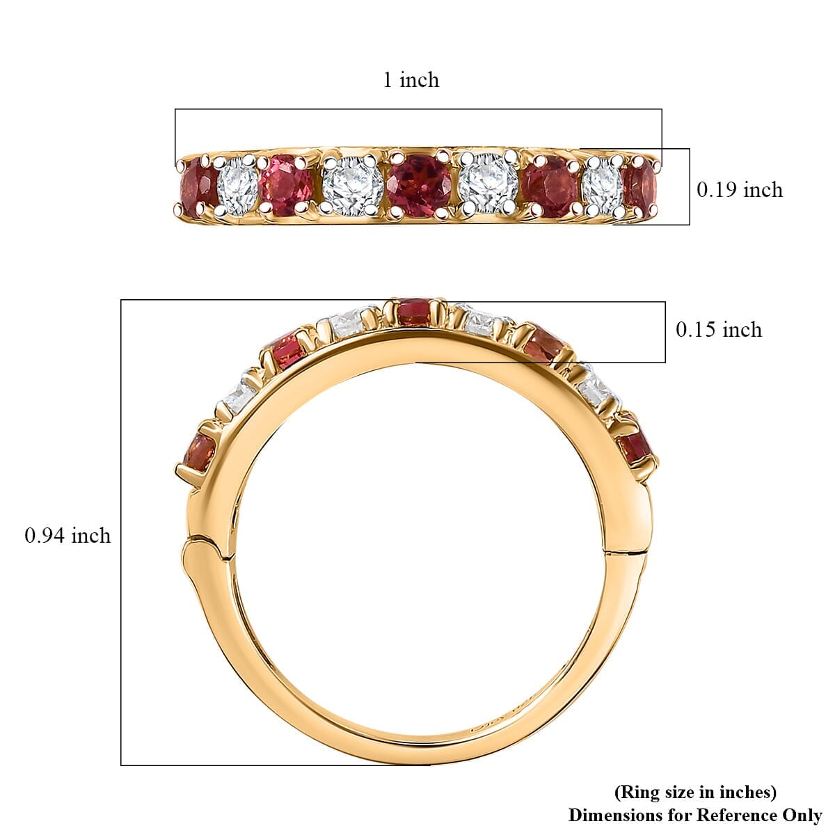 D'Joy Premium Ouro Fino Rubellite and Moissanite 1.10 ctw Scarlet Harmony Ring in 18K Vermeil Yellow Gold Over Sterling Silver (Size 8.0) image number 7