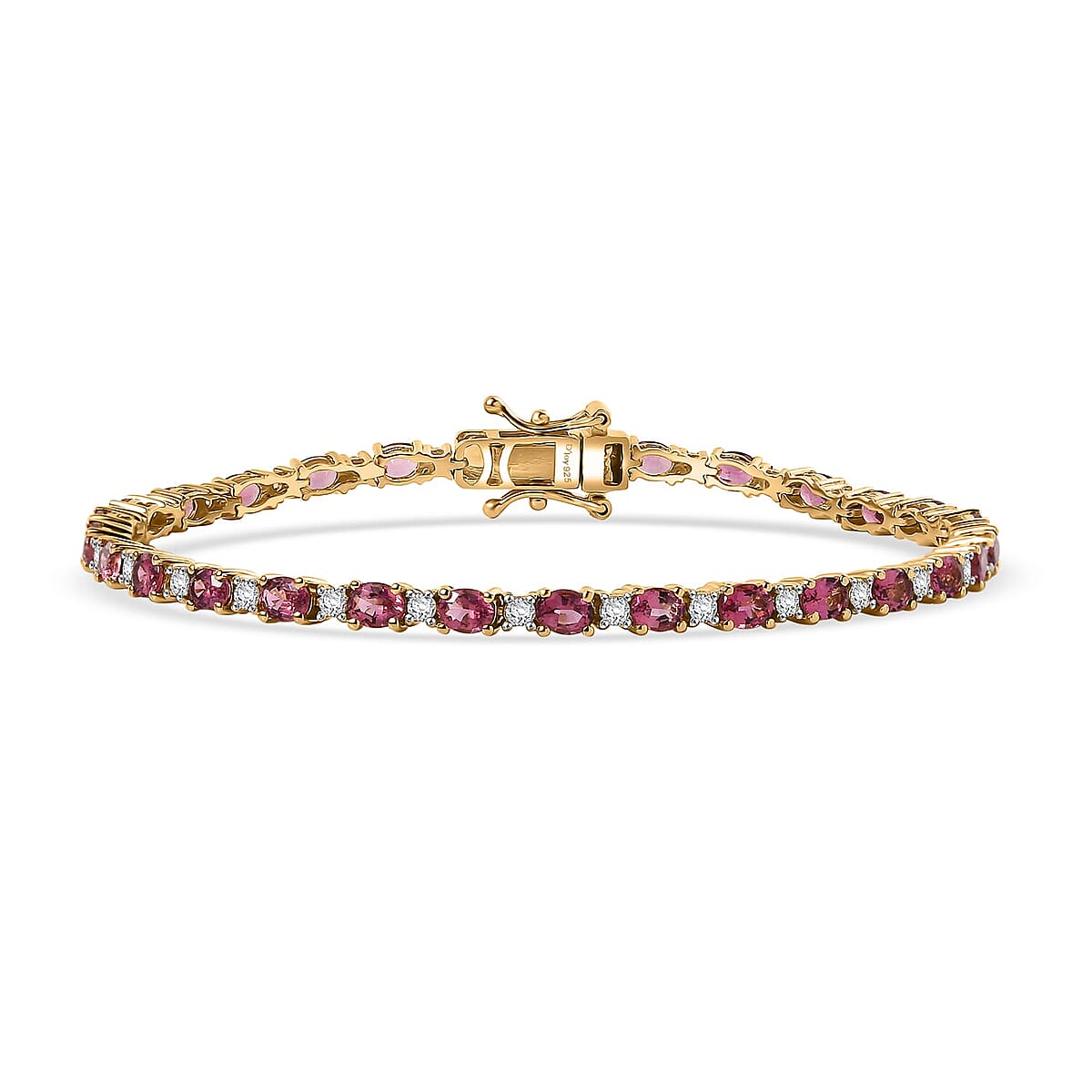 D'Joy Premium Ouro Fino Rubellite and Moissanite 6.50 ctw Sunset Serenade Bracelet in 18K Vermeil Yellow Gold Over Sterling Silver (8.00 In) image number 0