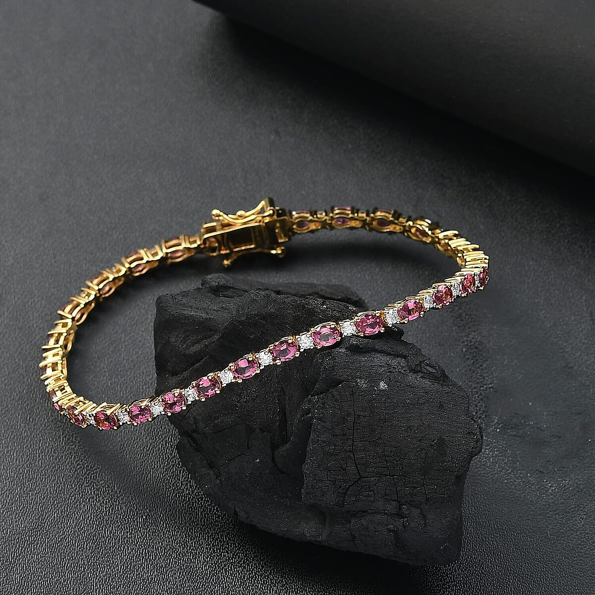 D'Joy Premium Ouro Fino Rubellite and Moissanite 6.50 ctw Sunset Serenade Bracelet in 18K Vermeil Yellow Gold Over Sterling Silver (8.00 In) image number 1