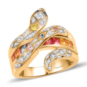 Multi Sapphire and Multi Gemstone 1.40 ctw Snake Ring in 18K Vermeil Yellow Gold Over Sterling Silver (Size 5.0)