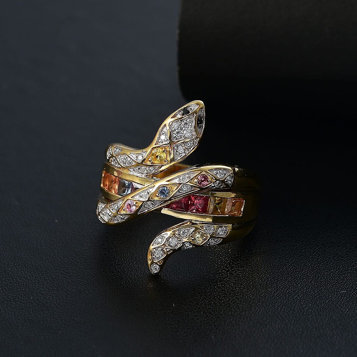 Multi Sapphire and Multi Gemstone 1.40 ctw Snake Ring in 18K Vermeil Yellow Gold Over Sterling Silver (Size 5.0) image number 1