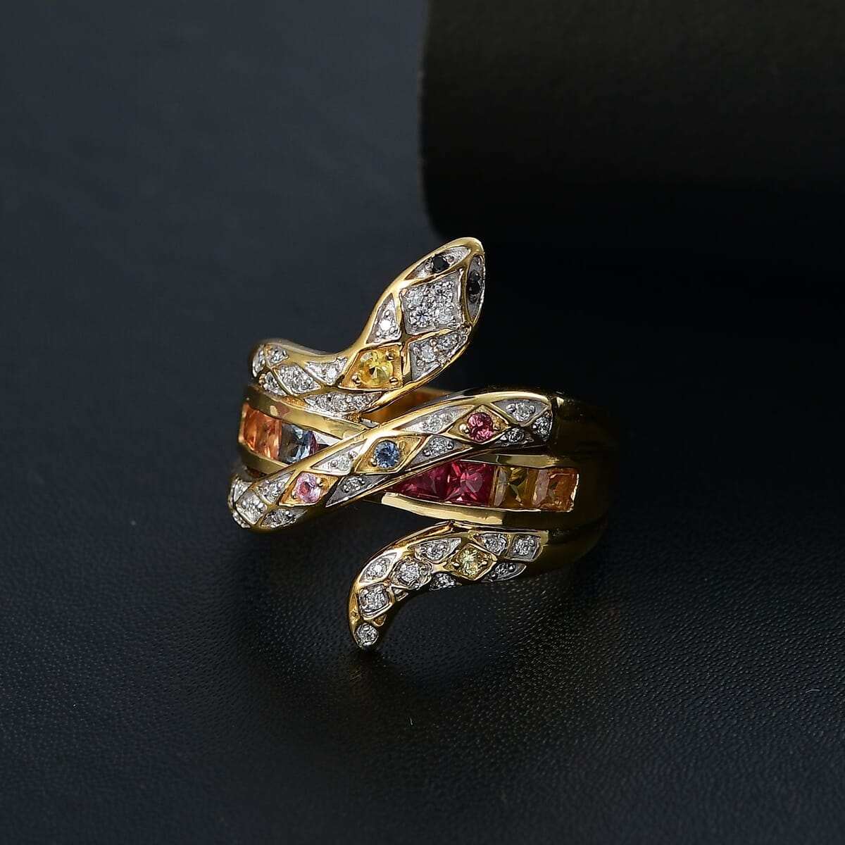 Multi Sapphire and Multi Gemstone 1.40 ctw Snake Ring in 18K Vermeil Yellow Gold Over Sterling Silver (Size 9.0) image number 1