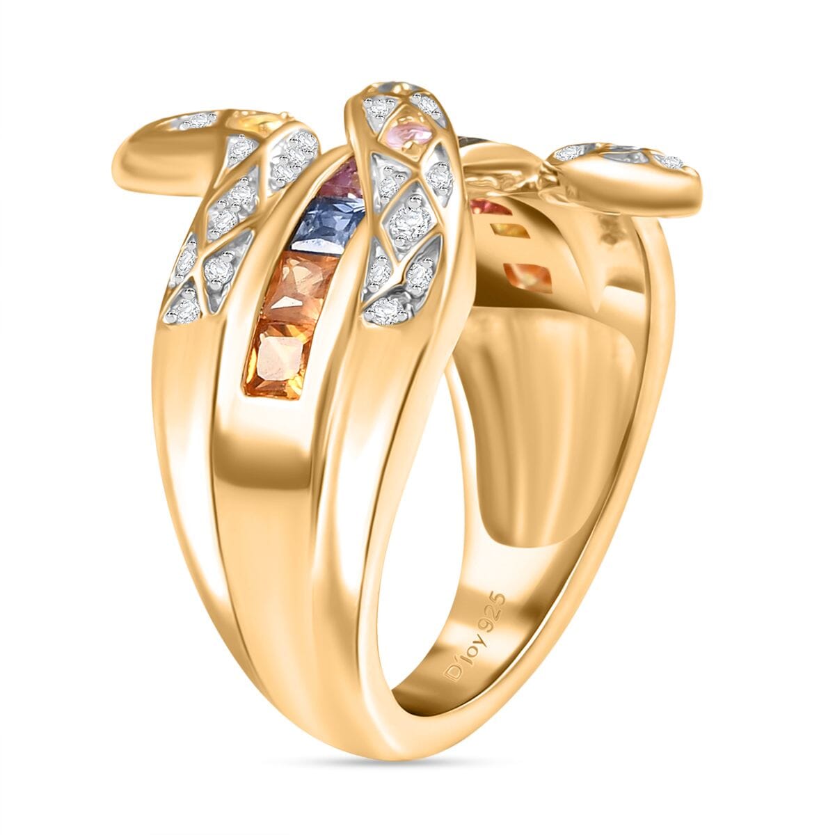 Multi Sapphire and Multi Gemstone 1.40 ctw Snake Ring in 18K Vermeil Yellow Gold Over Sterling Silver (Size 9.0) image number 3