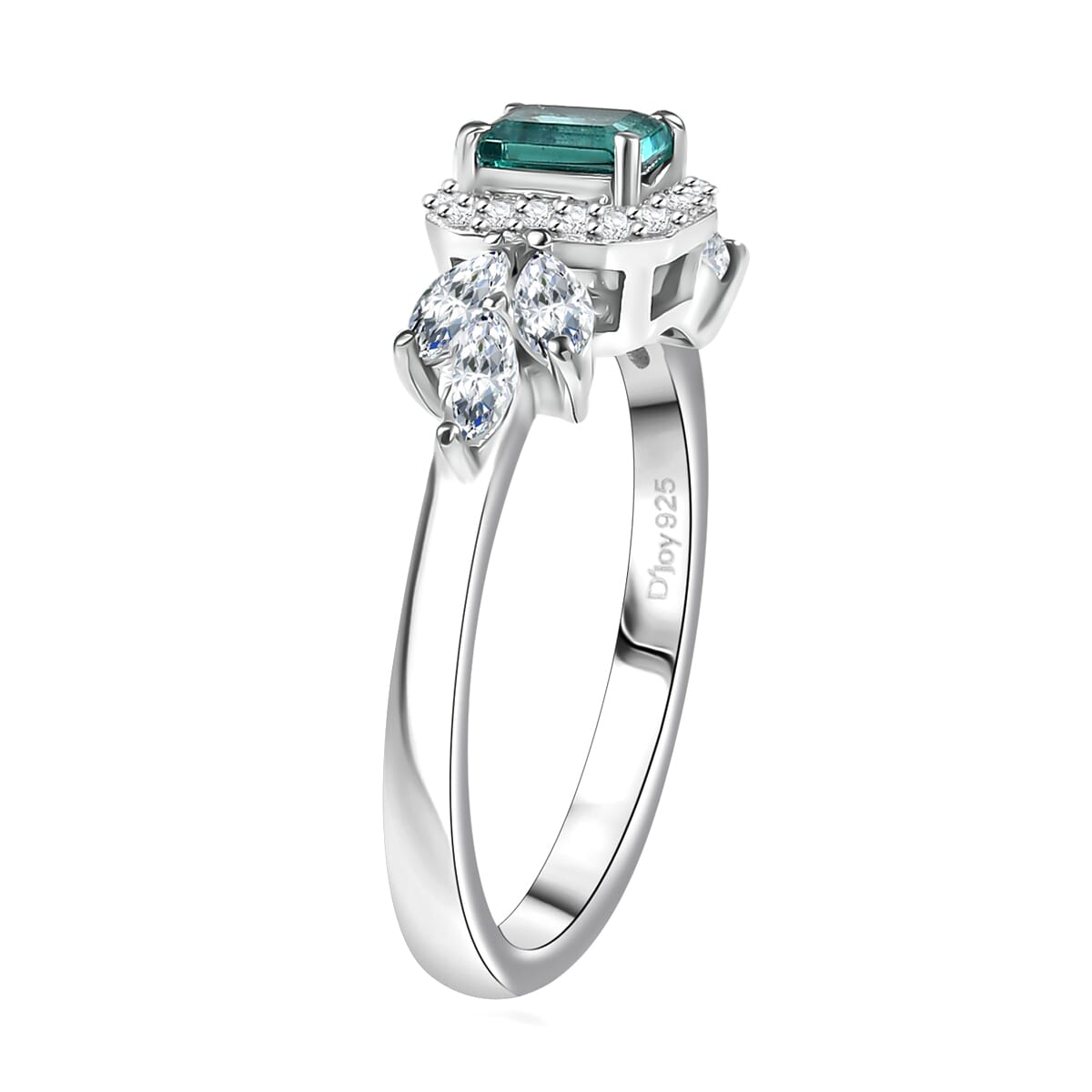 D'Joy Premium Pirineu Lagoon Tourmaline and White Zircon 1.35 ctw Elysian Leaf Ring in Rhodium Over Sterling Silver (Size 6.0) image number 3