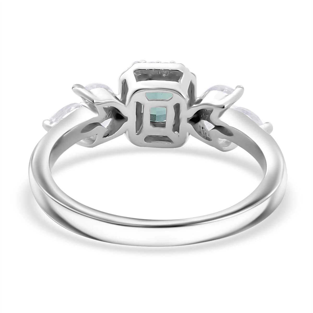 D'Joy Premium Pirineu Lagoon Tourmaline and White Zircon 1.35 ctw Elysian Leaf Ring in Rhodium Over Sterling Silver (Size 6.0) image number 4