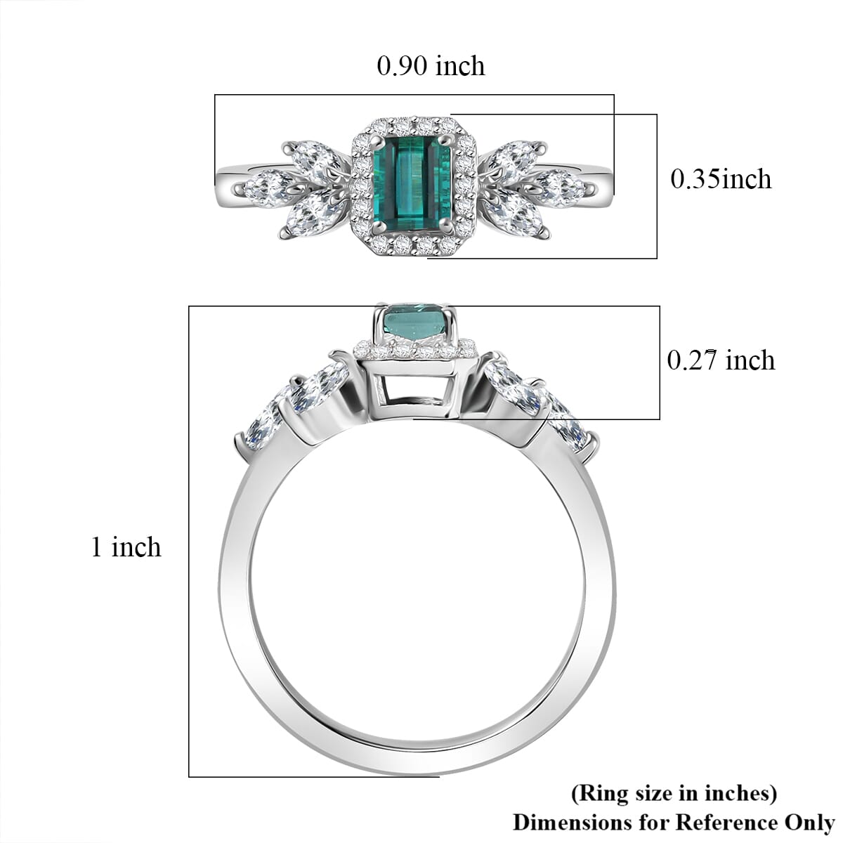 D'Joy Premium Pirineu Lagoon Tourmaline and White Zircon 1.35 ctw Elysian Leaf Ring in Rhodium Over Sterling Silver (Size 6.0) image number 5