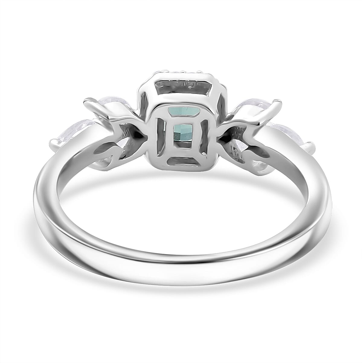 D'Joy Premium Pirineu Lagoon Tourmaline and White Zircon 1.35 ctw Elysian Leaf Ring in Rhodium Over Sterling Silver (Size 7.0) image number 4