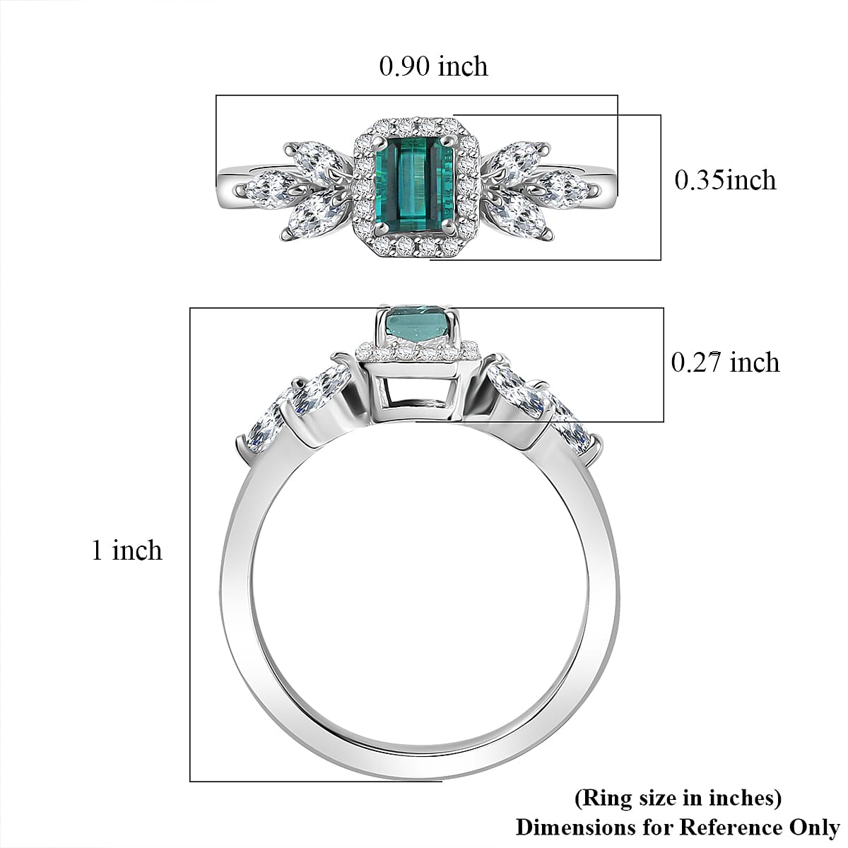 D'Joy Premium Pirineu Lagoon Tourmaline and White Zircon 1.35 ctw Elysian Leaf Ring in Rhodium Over Sterling Silver (Size 7.0) image number 5