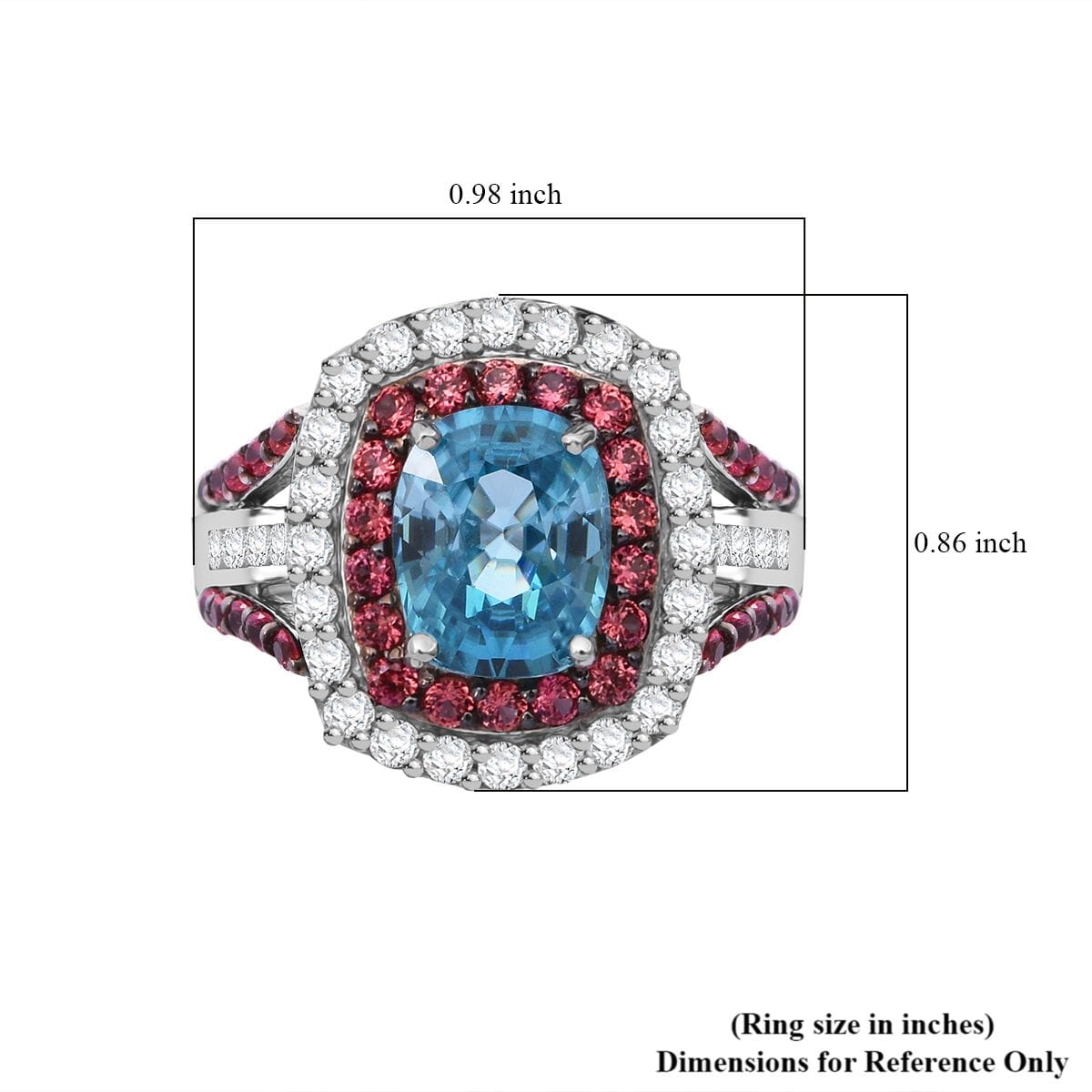 Cambodian Blue Zircon, Brown and White Zircon 3.30 ctw Oceanic Opulence Ring in Rhodium Over Sterling Silver (Size 10.0) image number 6