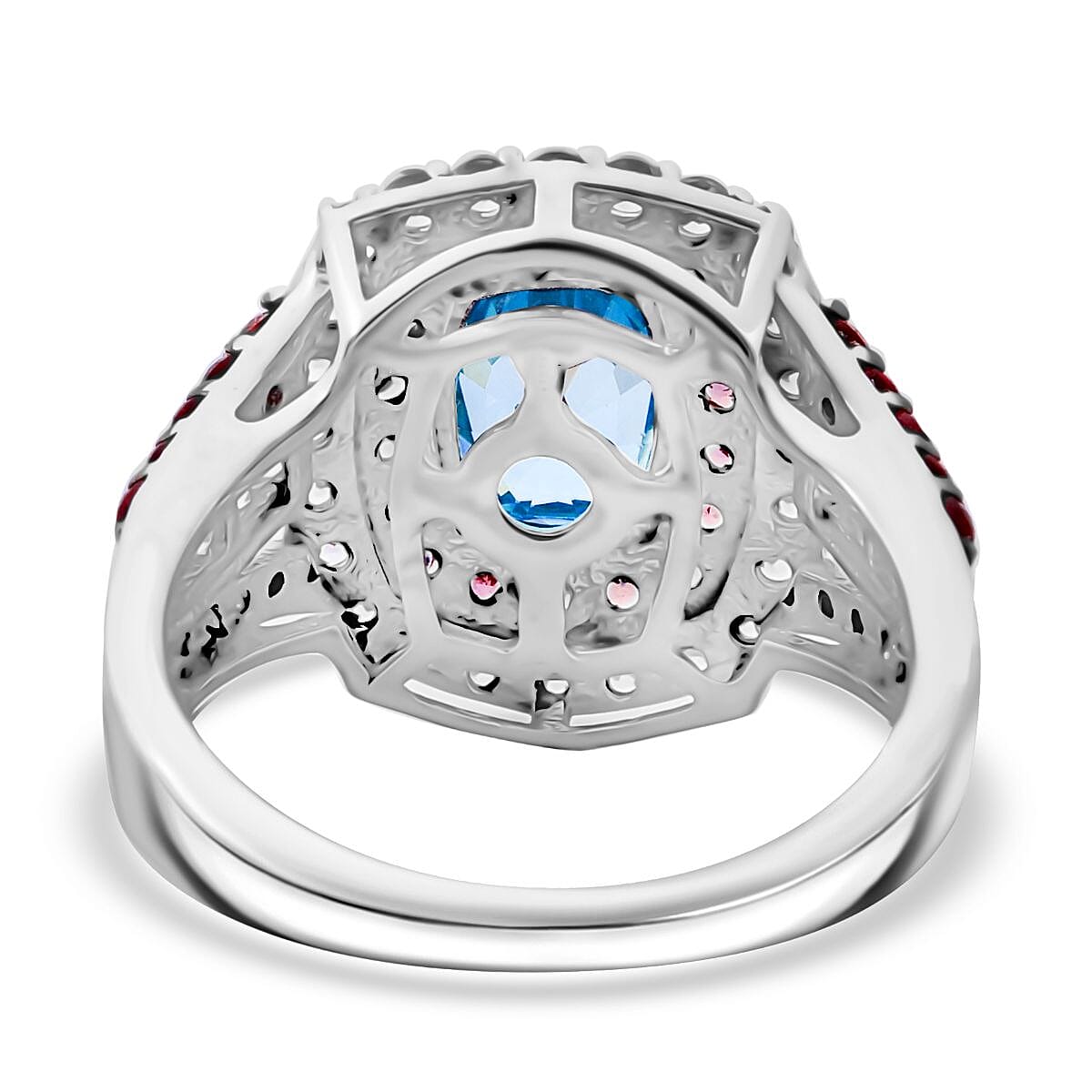 Cambodian Blue Zircon, Brown and White Zircon 3.30 ctw Oceanic Opulence Ring in Rhodium Over Sterling Silver (Size 9.0) image number 5