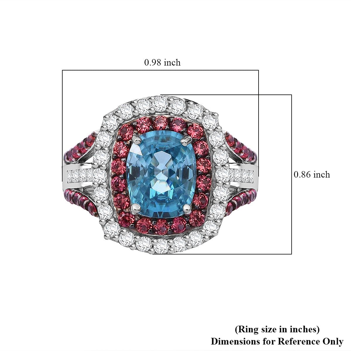 Cambodian Blue Zircon, Brown and White Zircon 3.30 ctw Oceanic Opulence Ring in Rhodium Over Sterling Silver (Size 9.0) image number 6