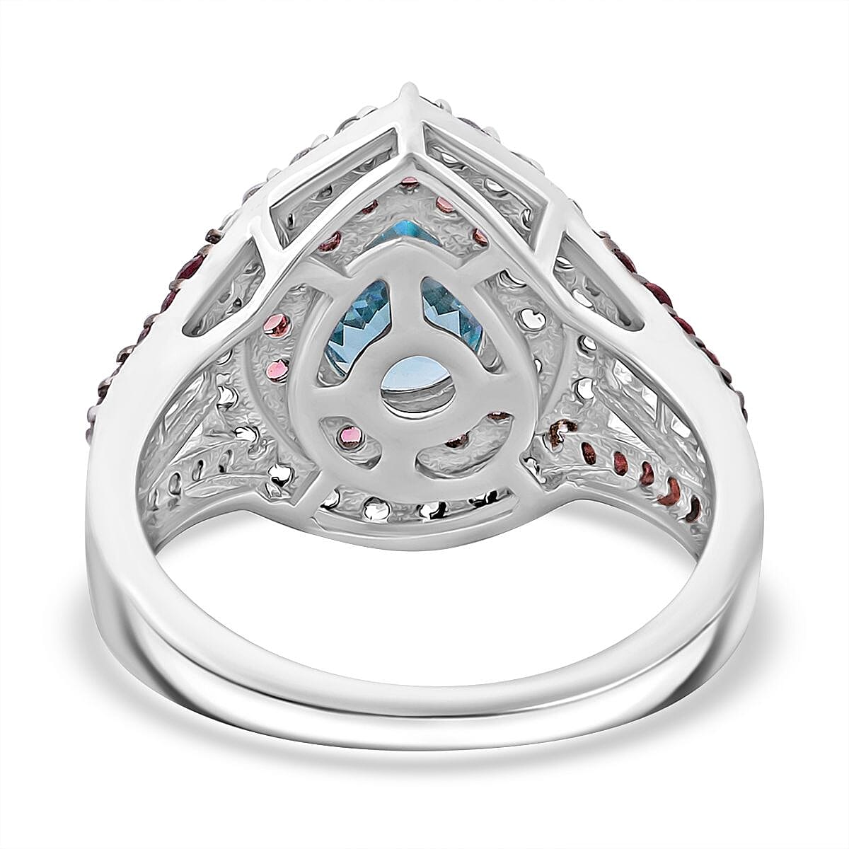 Cambodian Blue Zircon, Brown and White Zircon 3.00 ctw Oceanic Opulence Ring in Rhodium Over Sterling Silver (Size 9.0) image number 5