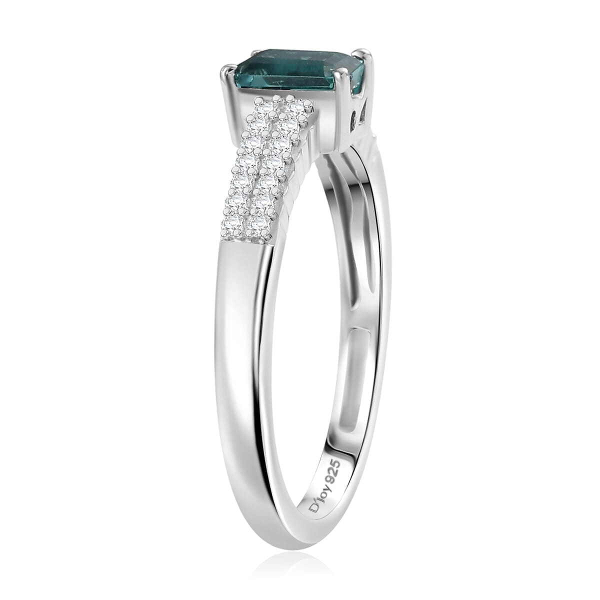 Premium Pirineu Lagoon Tourmaline, Moissanite Ring in Rhodium Over Sterling Silver (Size 10.0) 0.85 ctw image number 3
