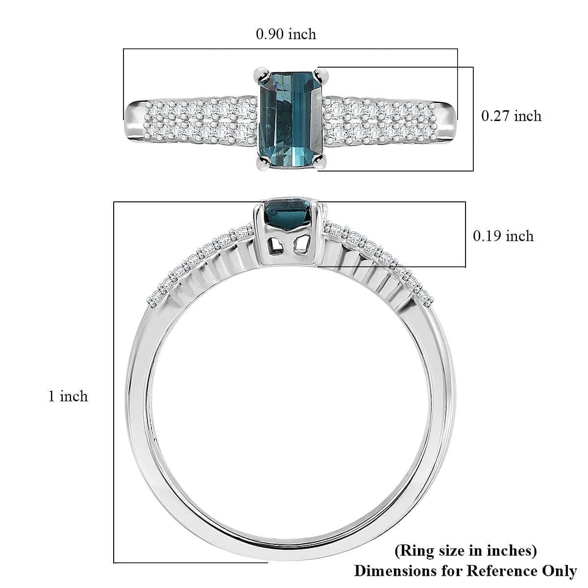 Premium Pirineu Lagoon Tourmaline, Moissanite Ring in Rhodium Over Sterling Silver (Size 10.0) 0.85 ctw