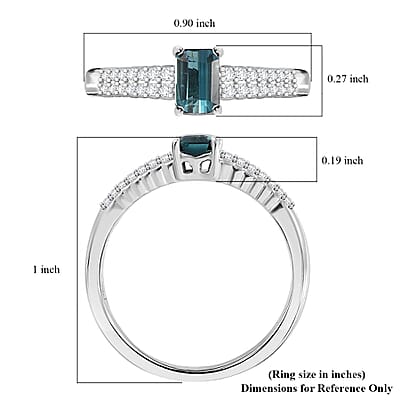 Premium Pirineu Lagoon Tourmaline, Moissanite Ring in Rhodium Over Sterling Silver (Size 10.0) 0.85 ctw