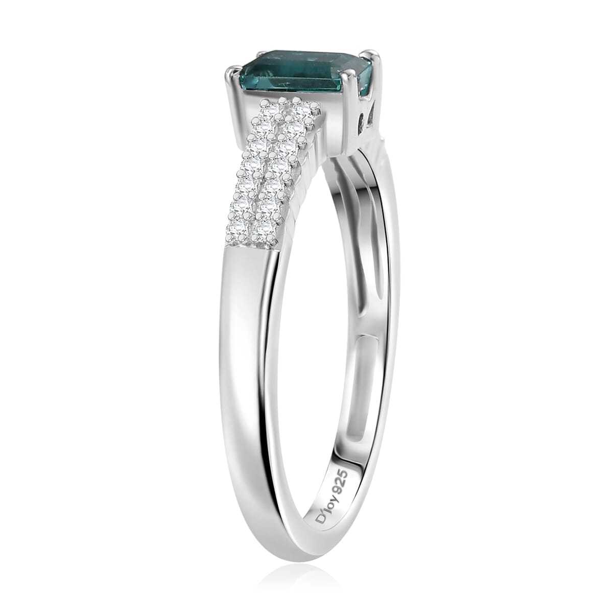 D'Joy Premium Pirineu Lagoon Tourmaline and Moissanite 0.85 ctw Imperial Starlight Ring in Rhodium Over Sterling Silver (Size 9.0) image number 3