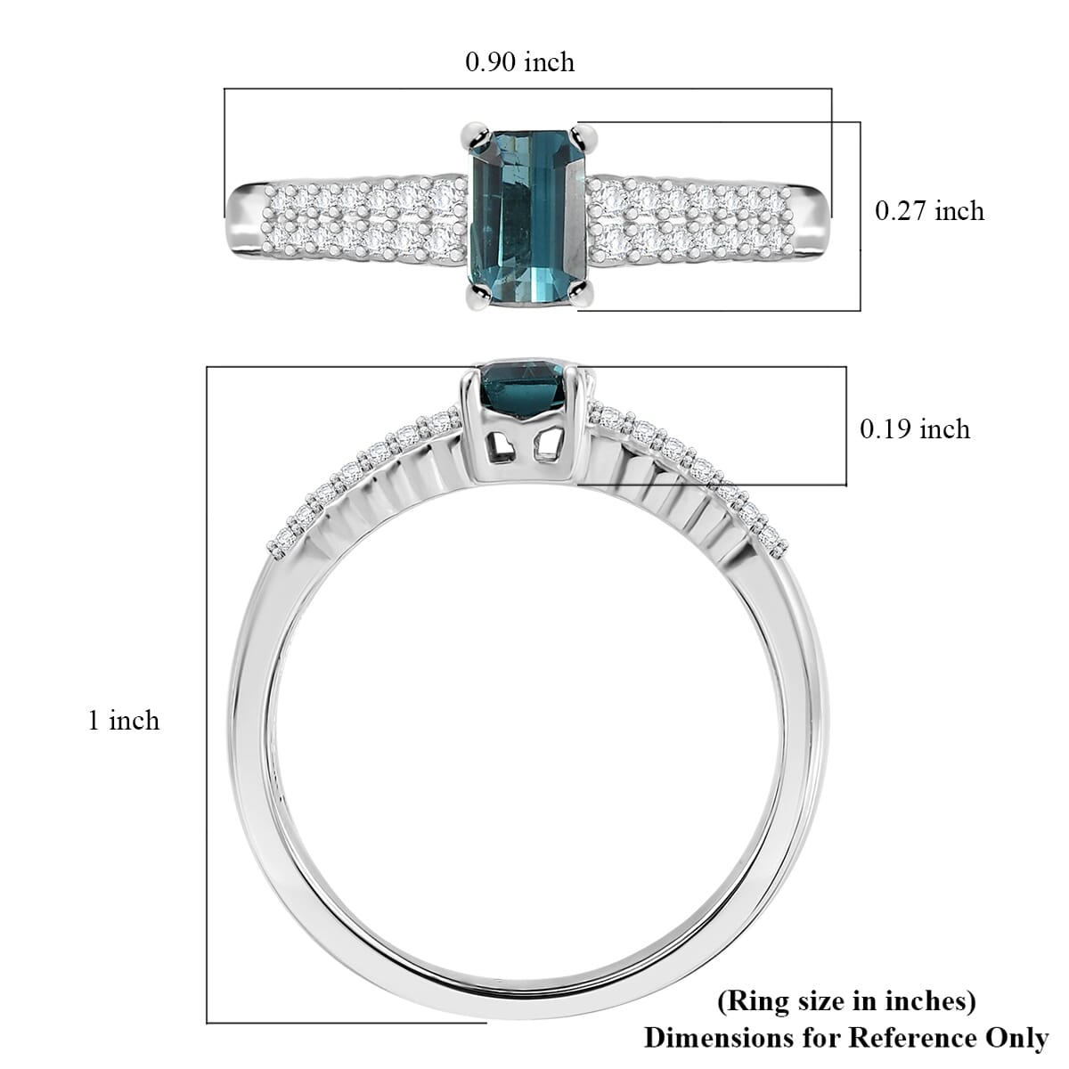 D'Joy Premium Pirineu Lagoon Tourmaline and Moissanite 0.85 ctw Imperial Starlight Ring in Rhodium Over Sterling Silver (Size 9.0) image number 5