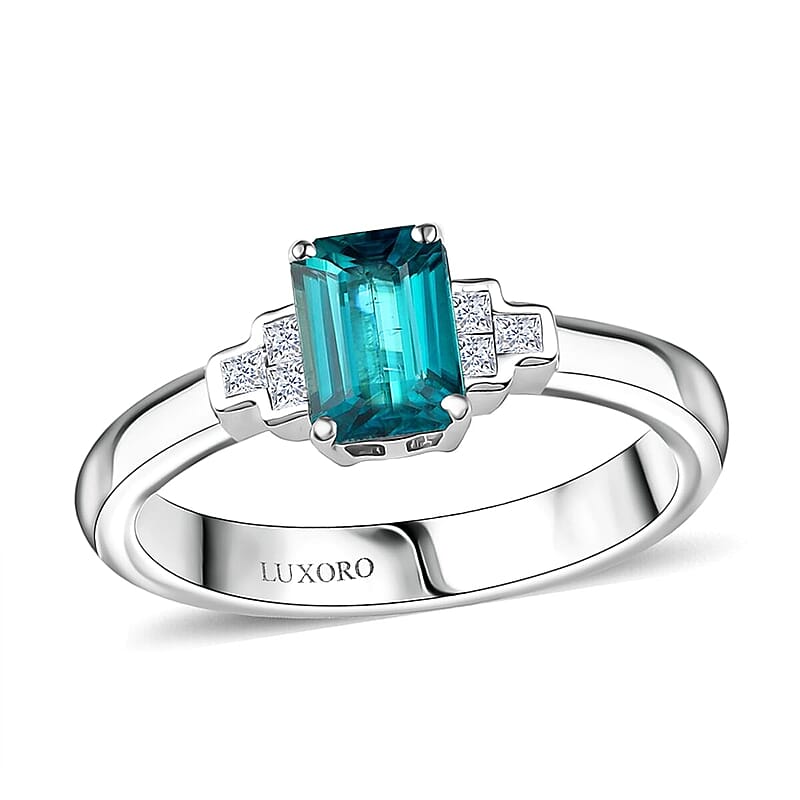 Epic Deal Luxoro 10K White Gold Premium Pirineu Lagoon Tourmaline, Diamond (I1) Ring (Size 10.0) 1.10 ctw