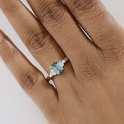 Epic Deal Luxoro 10K White Gold Premium Pirineu Lagoon Tourmaline, Diamond (I1) Ring (Size 10.0) 1.10 ctw