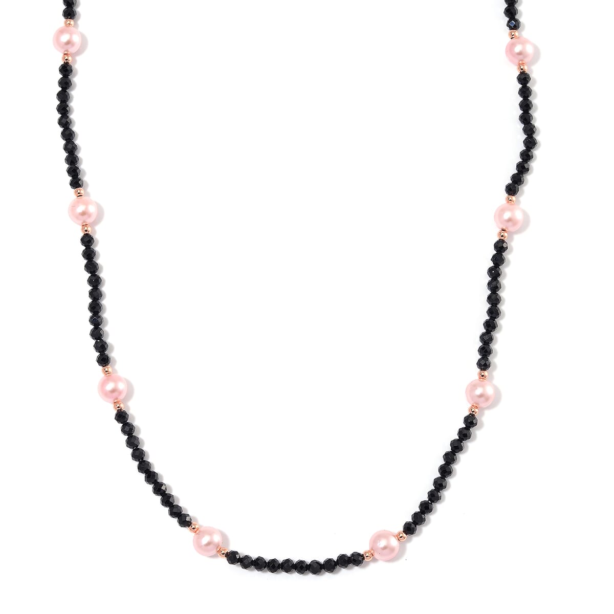 Pink Shell Pearl and Thai Black Spinel 50.00 ctw Beaded Necklace in Rosetone 18-20 Inches image number 0