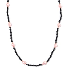 Pink Shell Pearl and Thai Black Spinel 50.00 ctw Beaded Necklace in Rosetone 18-20 Inches