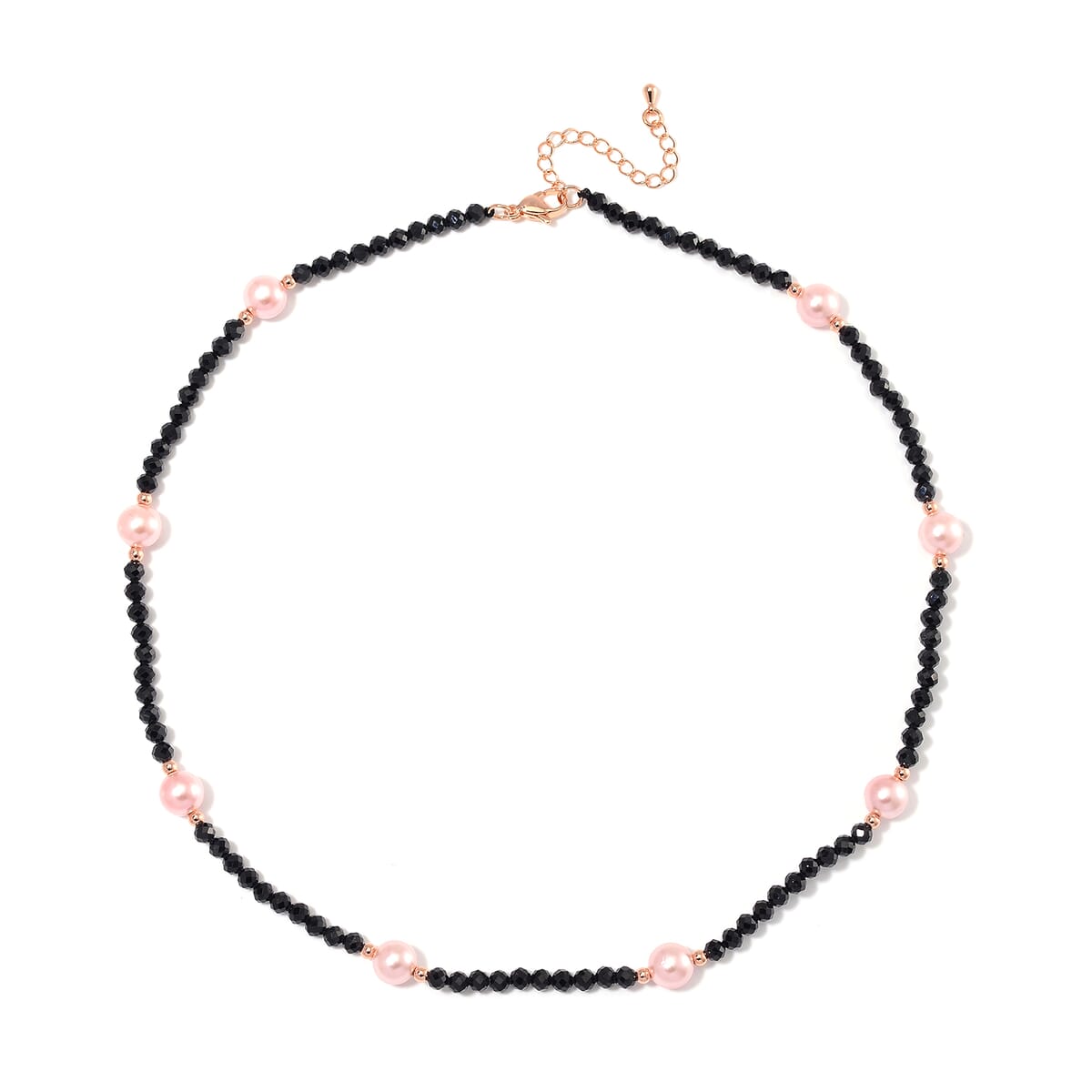 Pink Shell Pearl and Thai Black Spinel 50.00 ctw Beaded Necklace in Rosetone 18-20 Inches image number 2
