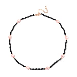 Thai Black Spinel with Pink Shell Pearl 50.00 ctw Beaded Necklace in Rosetone 18-20 Inches