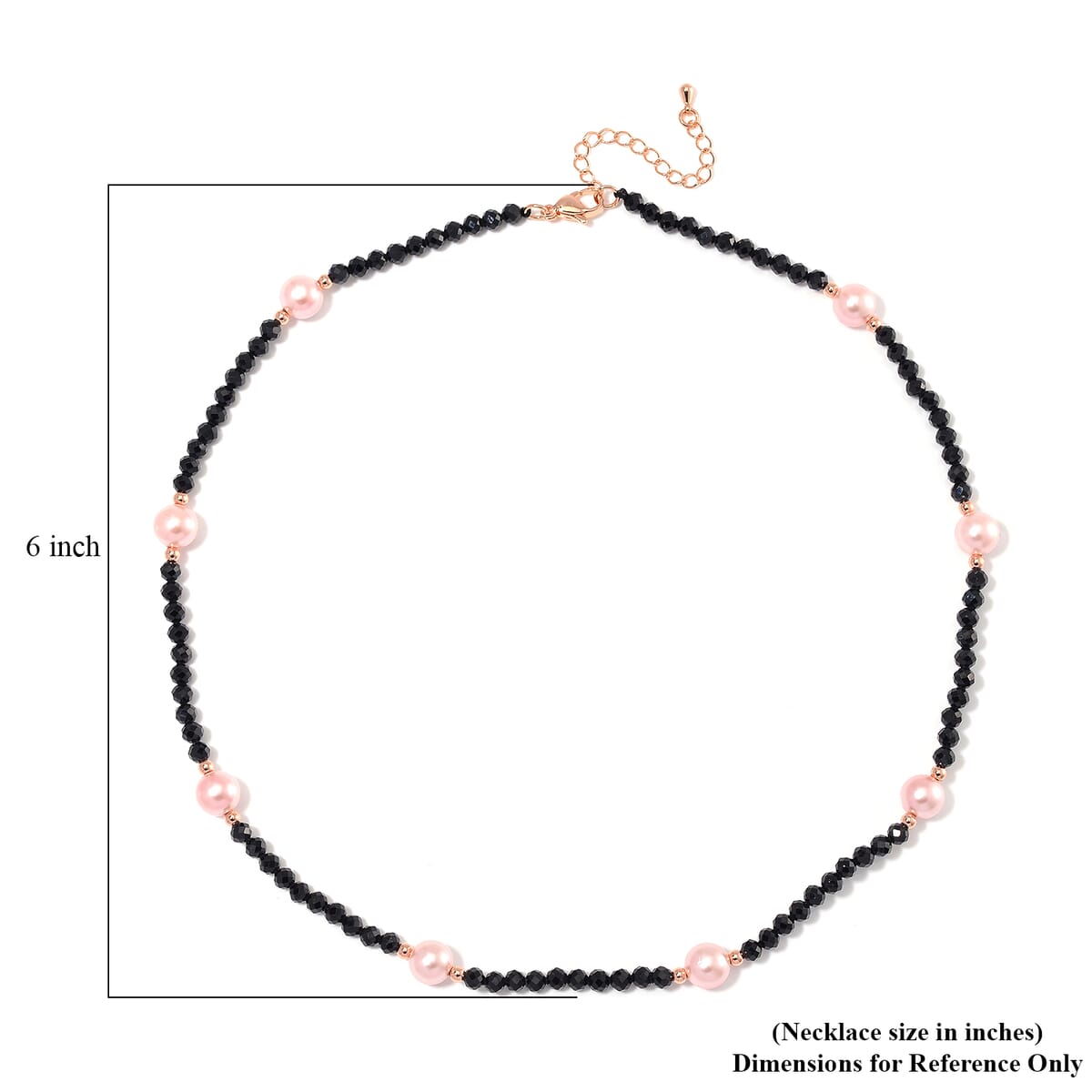 Pink Shell Pearl and Thai Black Spinel 50.00 ctw Beaded Necklace in Rosetone 18-20 Inches image number 5