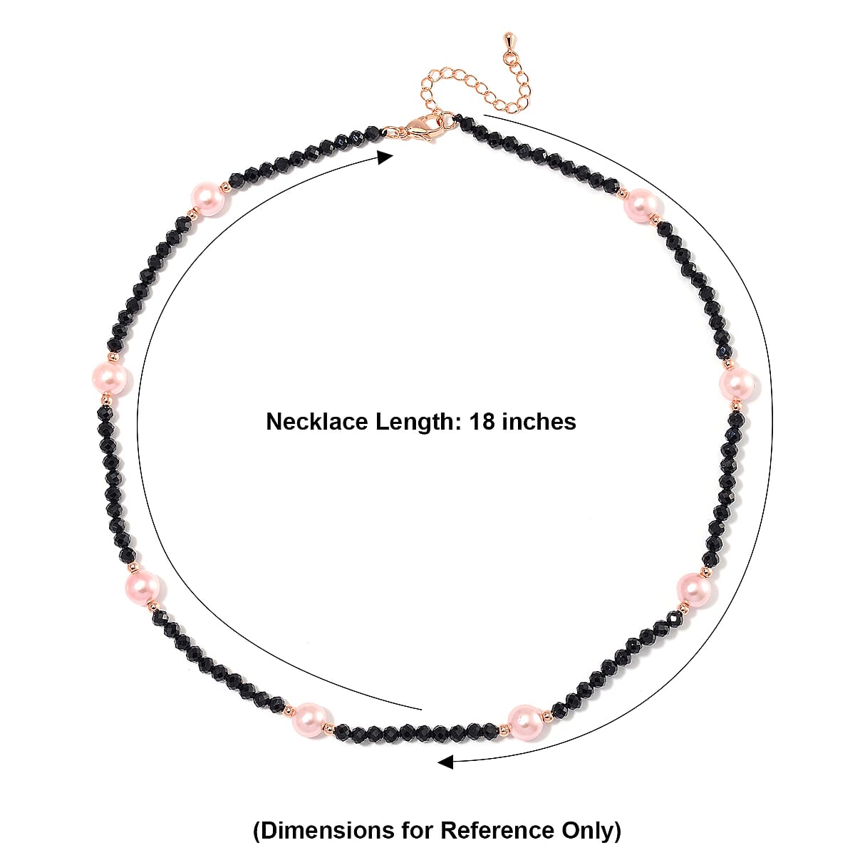 Thai Black Spinel with Pink Shell Pearl 50.00 ctw Beaded Necklace in Rosetone 18-20 Inches image number 6