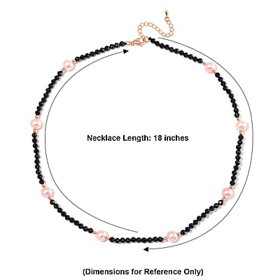 Thai Black Spinel with Pink Shell Pearl 50.00 ctw Beaded Necklace in Rosetone 18-20 Inches