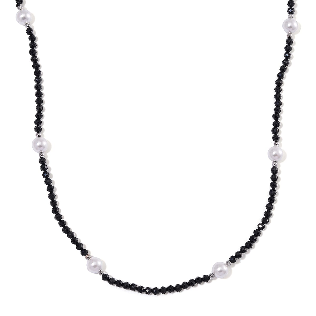 White Shell Pearl and Thai Black Spinel Beaded Endless Necklace in Silvertone 30 Inches image number 0