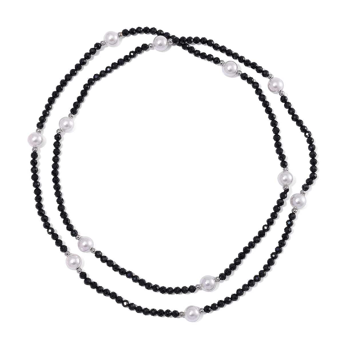 White Shell Pearl and Thai Black Spinel Beaded Endless Necklace in Silvertone 30 Inches image number 2