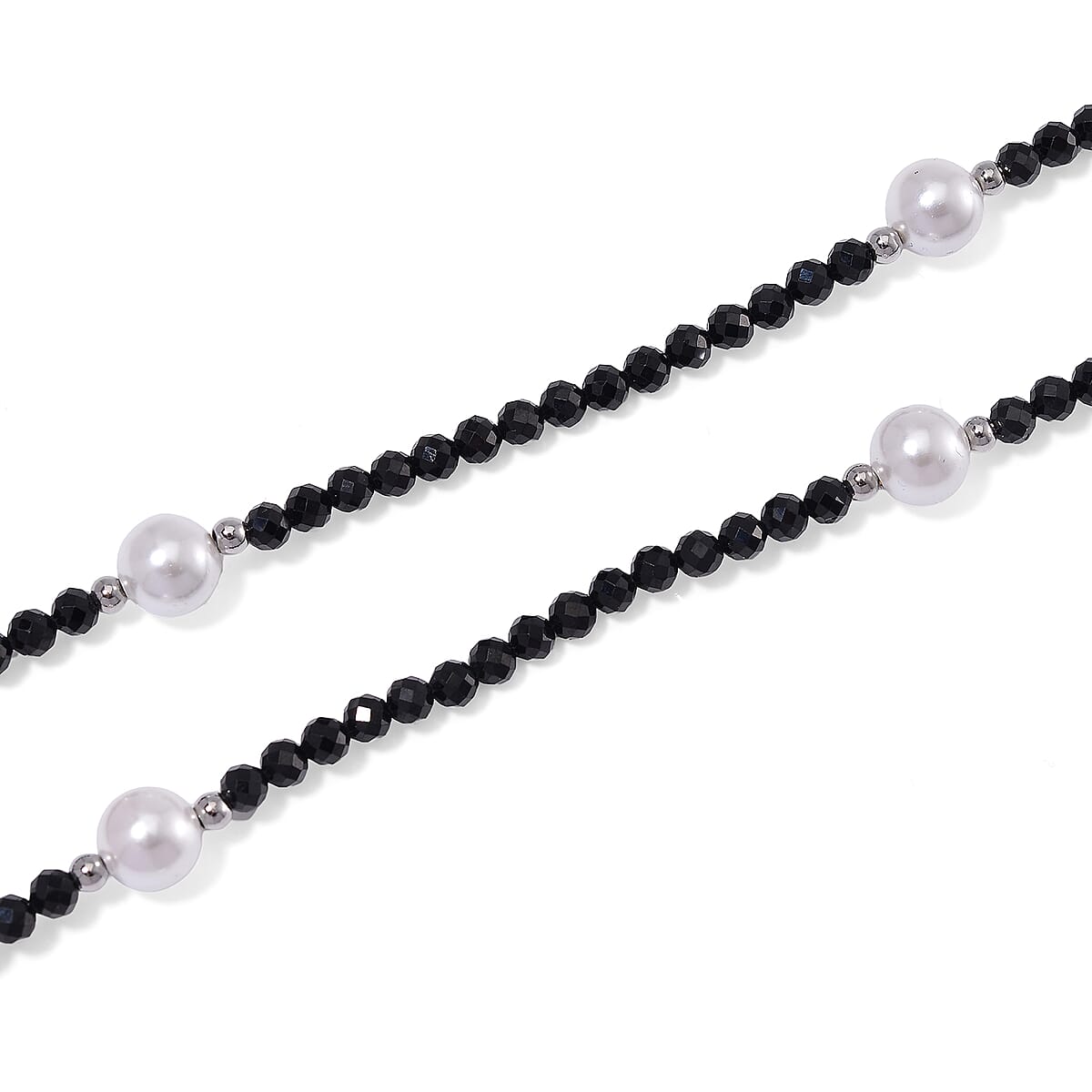 White Shell Pearl and Thai Black Spinel Beaded Endless Necklace in Silvertone 30 Inches image number 3