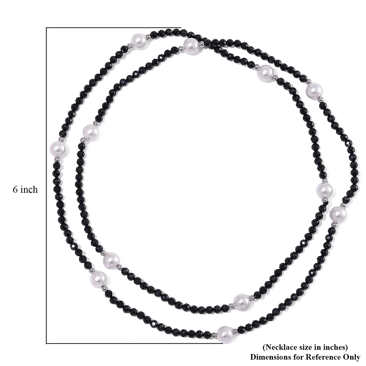 White Shell Pearl and Thai Black Spinel Beaded Endless Necklace in Silvertone 30 Inches image number 4