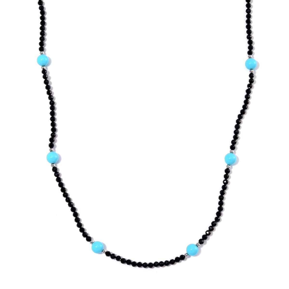 Sleeping Beauty Color Shell Pearl and Thai Black Spinel 77.00 ctw Beaded Endless Necklace in Silvertone 30 Inches image number 0