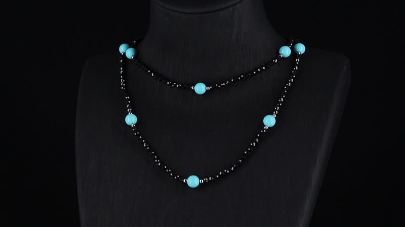 Sleeping Beauty Color Shell Pearl and Thai Black Spinel 77.00 ctw Beaded Endless Necklace in Silvertone 30 Inches